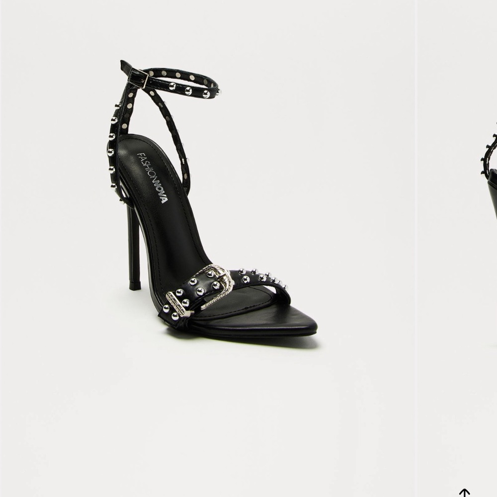 Fashion Nova Black and Silver Studded Heels